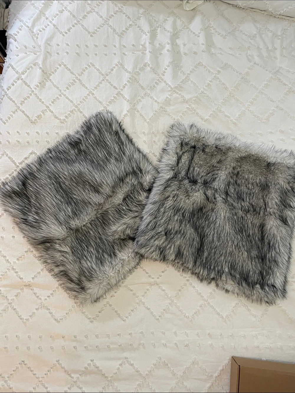 Gray Faux Fur Accent Pillow Covers - Set of 2 new